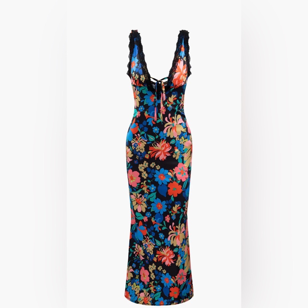 Floral Midi Dress with Lace Trim